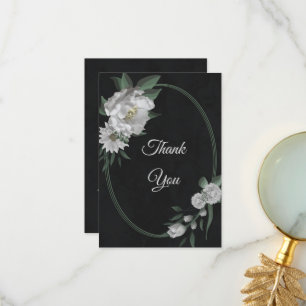 romantic white flowers greenery black thank you card