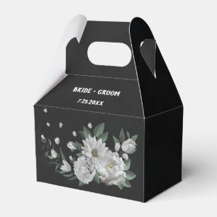 romantic white flowers greenery black wedding favor box