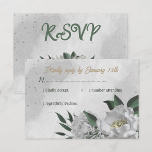 romantic white flowers greenery botanical wedding RSVP card