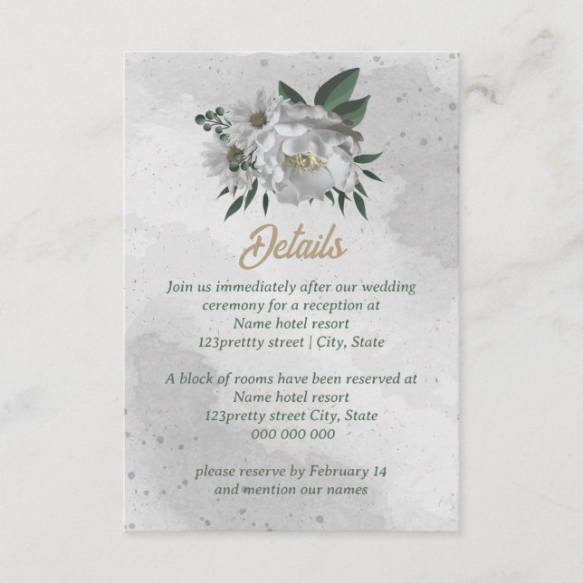 romantic white flowers greenery wedding enclosure card (Front)