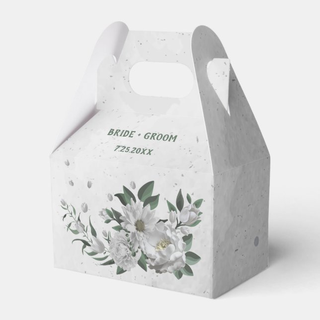 romantic white flowers greenery wedding favor box (Front Side)