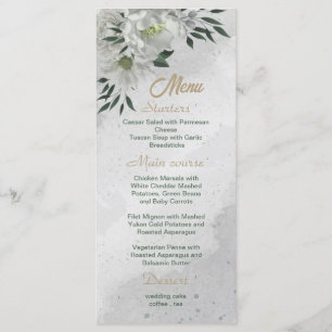 romantic white flowers greenery wedding menu
