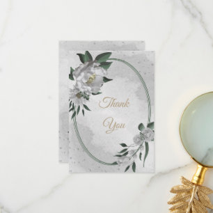 romantic white flowers greenery wedding thank you card