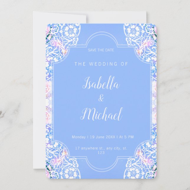 Romantic white flowers lace  invitation (Front)