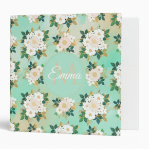 Romantic White Flowers Mint Watercolor Design Binder