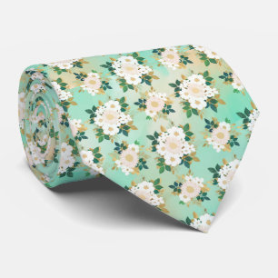 Romantic White Flowers Mint Watercolor Design Tie