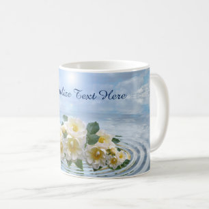 Romantic White Flowers on Ocean to Personalize Coffee Mug