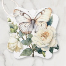 Romantic white flowers thank you favour tags