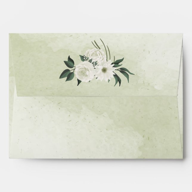  romantic white flowers with green leaves envelope (Back (Top Flap))