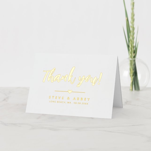 Romantic White Gold Heart Wedding Thank You Foil Greeting Card (Front)