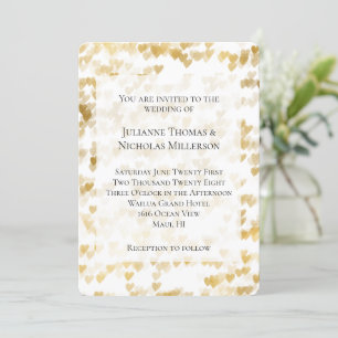 Romantic White Gold Hearts Wedding Invitation