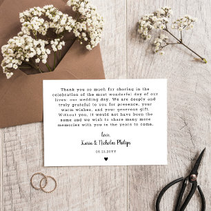 Romantic White Heart Photo Small Wedding Thank You Card