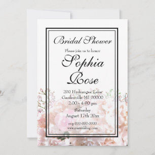 Romantic white lace hydrangeas pink roses bridal  invitation