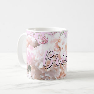 Romantic white lace hydrangeas pink roses Bride Coffee Mug
