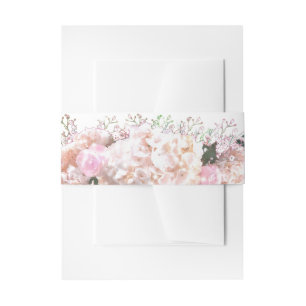 Romantic white lace hydrangeas pink roses Wedding Invitation Belly Band
