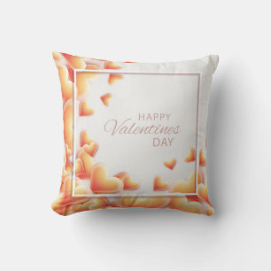 Romantic White n Burnt Orange Heart Valentine Day Throw Pillow