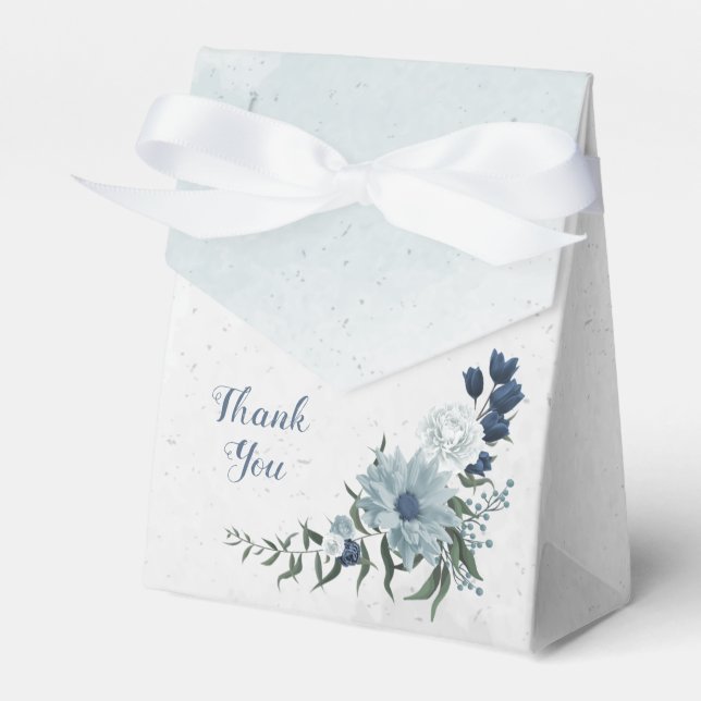romantic white navy & dusty blue flowers wedding favor box (Front Side)