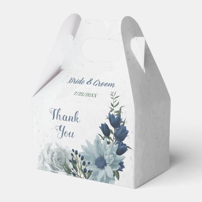 romantic white navy & dusty blue flowers wedding favor box (Front Side)