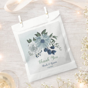 romantic white navy & dusty blue flowers wedding favour bag