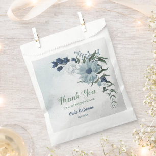 romantic white navy & dusty blue flowers wedding favour bag