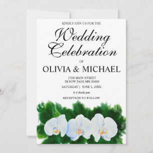 romantic white orchids moody green botanical invitation