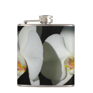 Romantic White Orchids, tropical floral photo Hip Flask