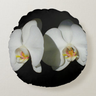 Romantic White Orchids, tropical floral photo Round Pillow