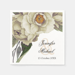 Romantic White Peonies Wedding Napkin