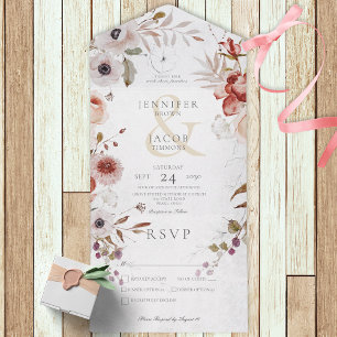 Romantic White Pink Floral All in One Invitation