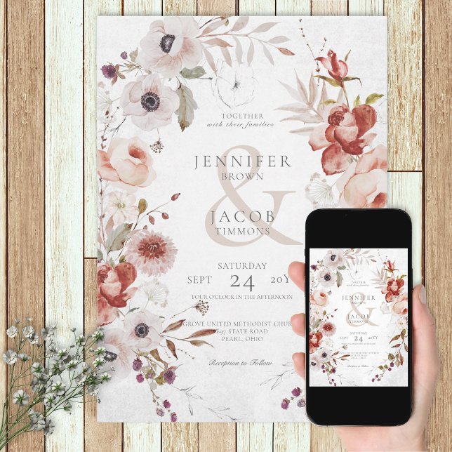 Romantic White Pink Floral Wedding Invitation (Creator Uploaded)
