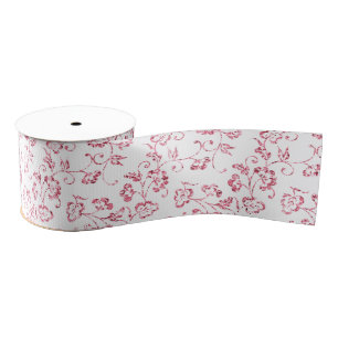 Romantic White Pink Glitter Floral Wedding Grosgrain Ribbon