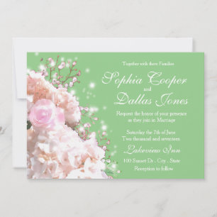 Romantic white pink hydrangeas, pink white flowers invitation