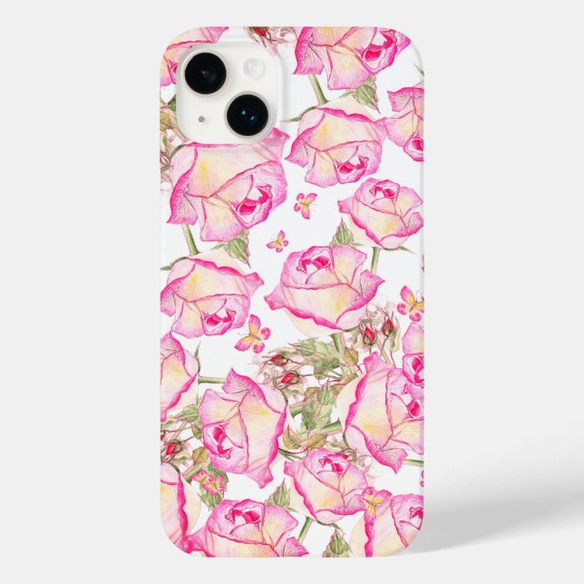 Romantic white pink yellow summer rose floral Case-Mate iPhone case (Back)