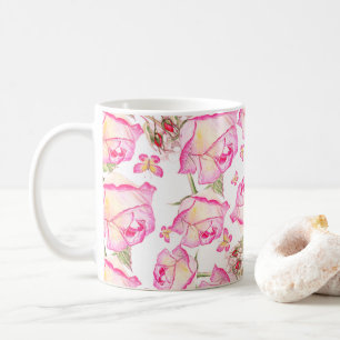 Romantic white pink yellow summer rose floral coffee mug