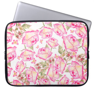Romantic white pink yellow summer rose floral laptop sleeve