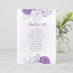 romantic white purple botanical seating chart card