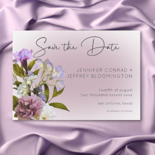 Romantic White & Purple Floral Modern Wedding Save The Date