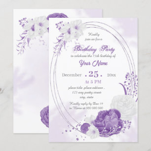 romantic white purple geometric birthday party invitation