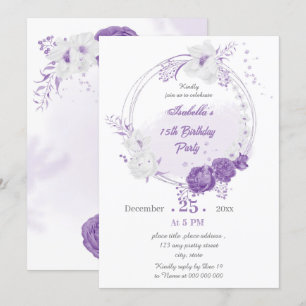 romantic white purple geometric birthday party invitation