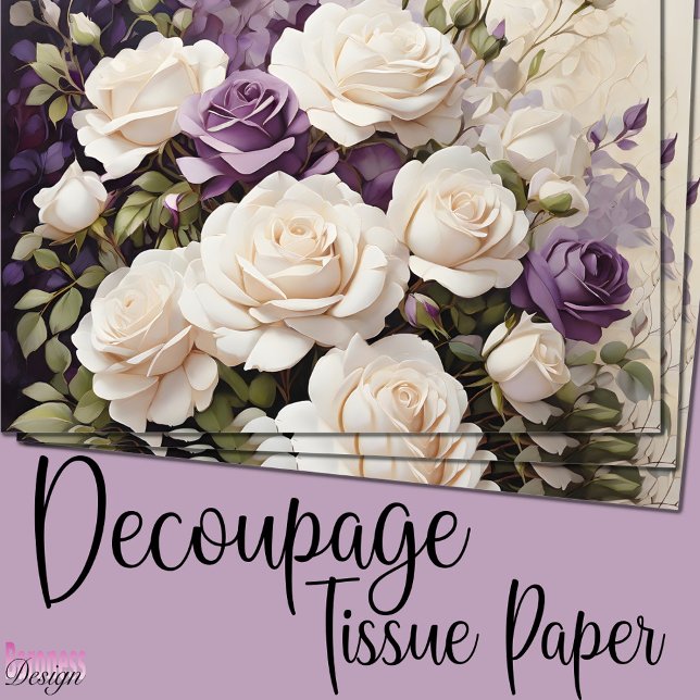Romantic White Purple Roses floral bouquet Tissue Paper (Creator Uploaded)