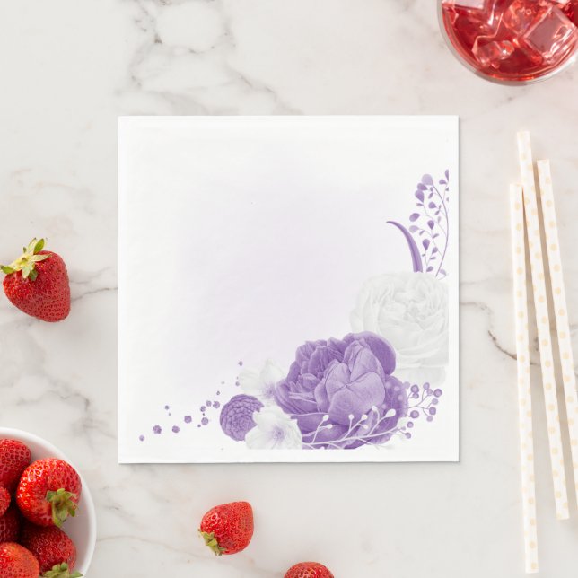 romantic white & purple wedding napkin (Insitu)