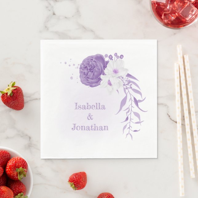 romantic white & purple wedding  napkin (Insitu)