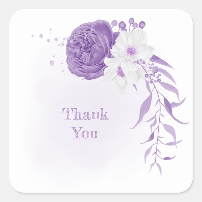 romantic white & purple wedding  napkins square sticker (Front)