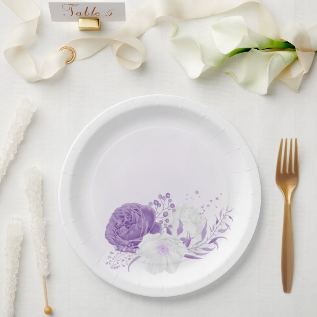 romantic white & purple wedding paper plate (Wedding)