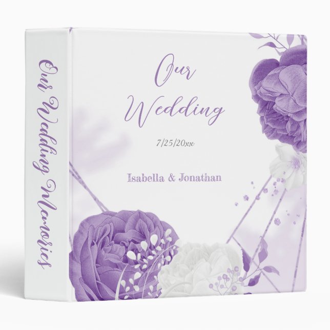 romantic white & purple wedding photo album binder (Front/Spine)