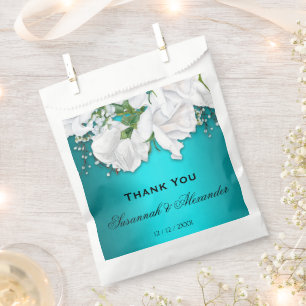 Romantic White Roses and Aqua Wedding Favour Bag