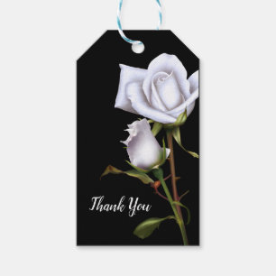 Romantic White Roses Elegant Wedding Favour Black Gift Tags