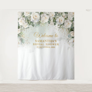 Romantic white roses Eucalyptus Bridal shower Tapestry