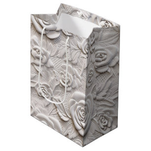 Romantic White Roses Faux Leather Wedding Medium Gift Bag