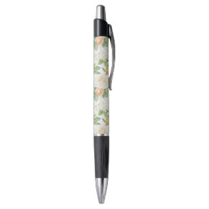 Romantic White Roses Floral Peaches Pen